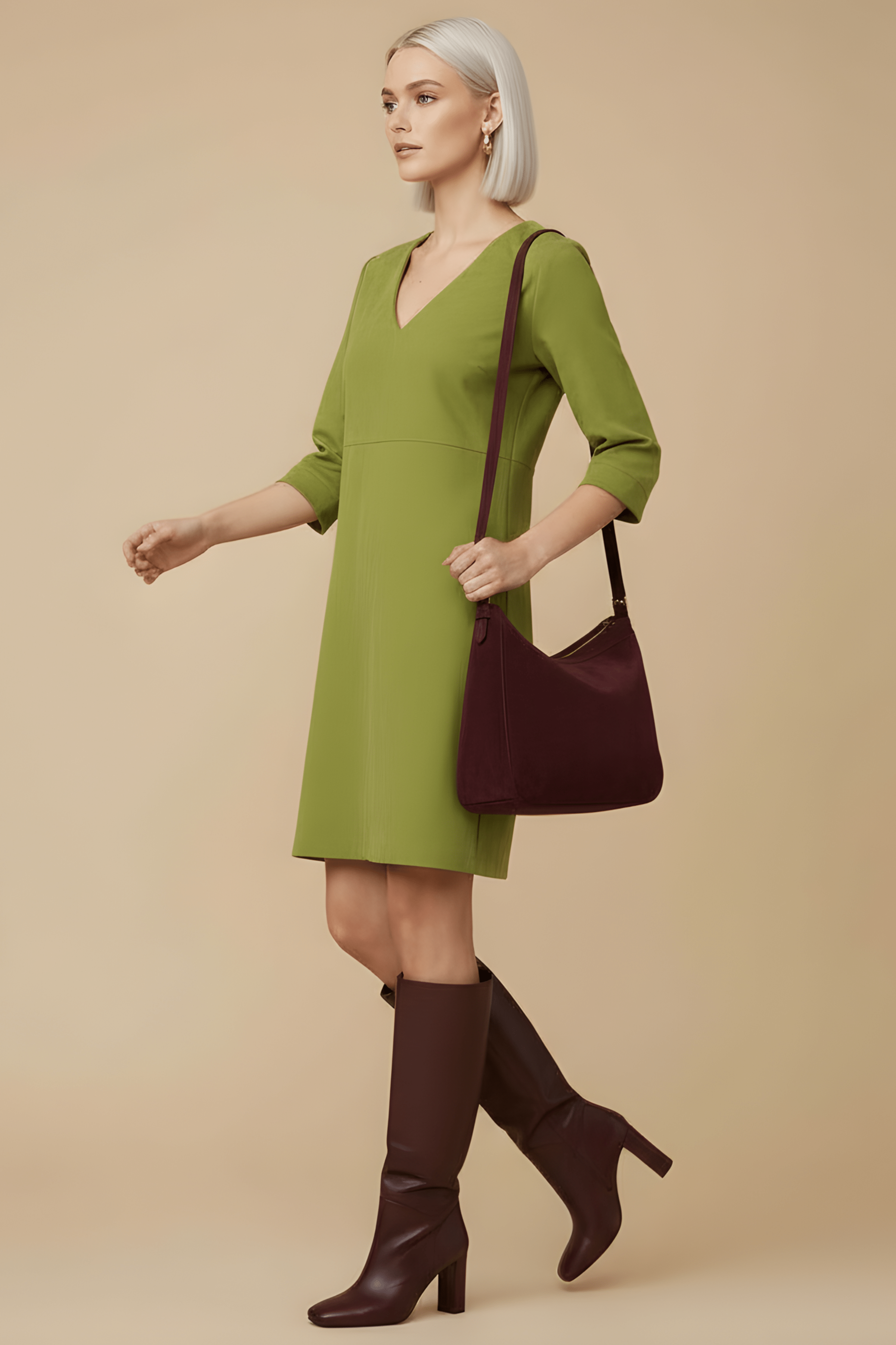 Vestido verde antelina escote en uve Lolitas&L - lolitasyl.com