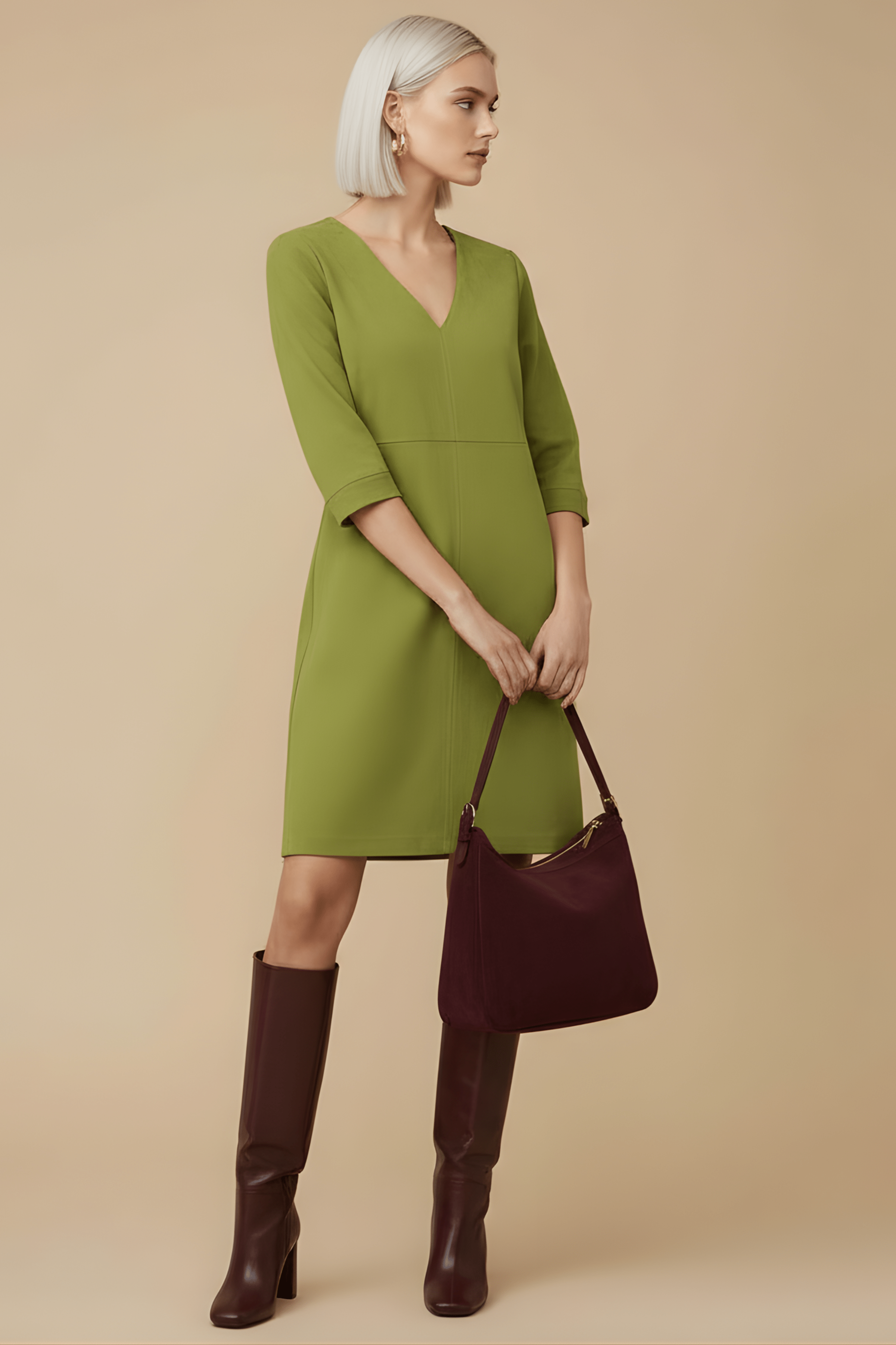 Vestido verde antelina escote en uve Lolitas&L - lolitasyl.com