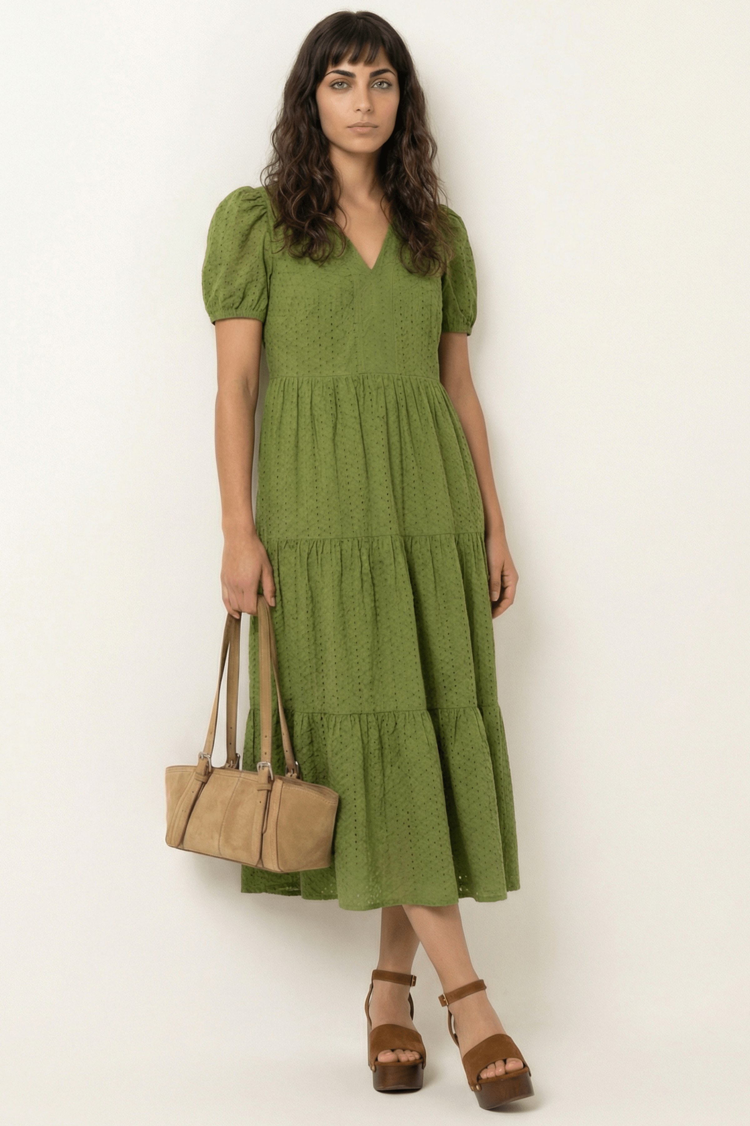 Vestido verde bordado ingles manga abullonada Lolitas&L - lolitasyl.com