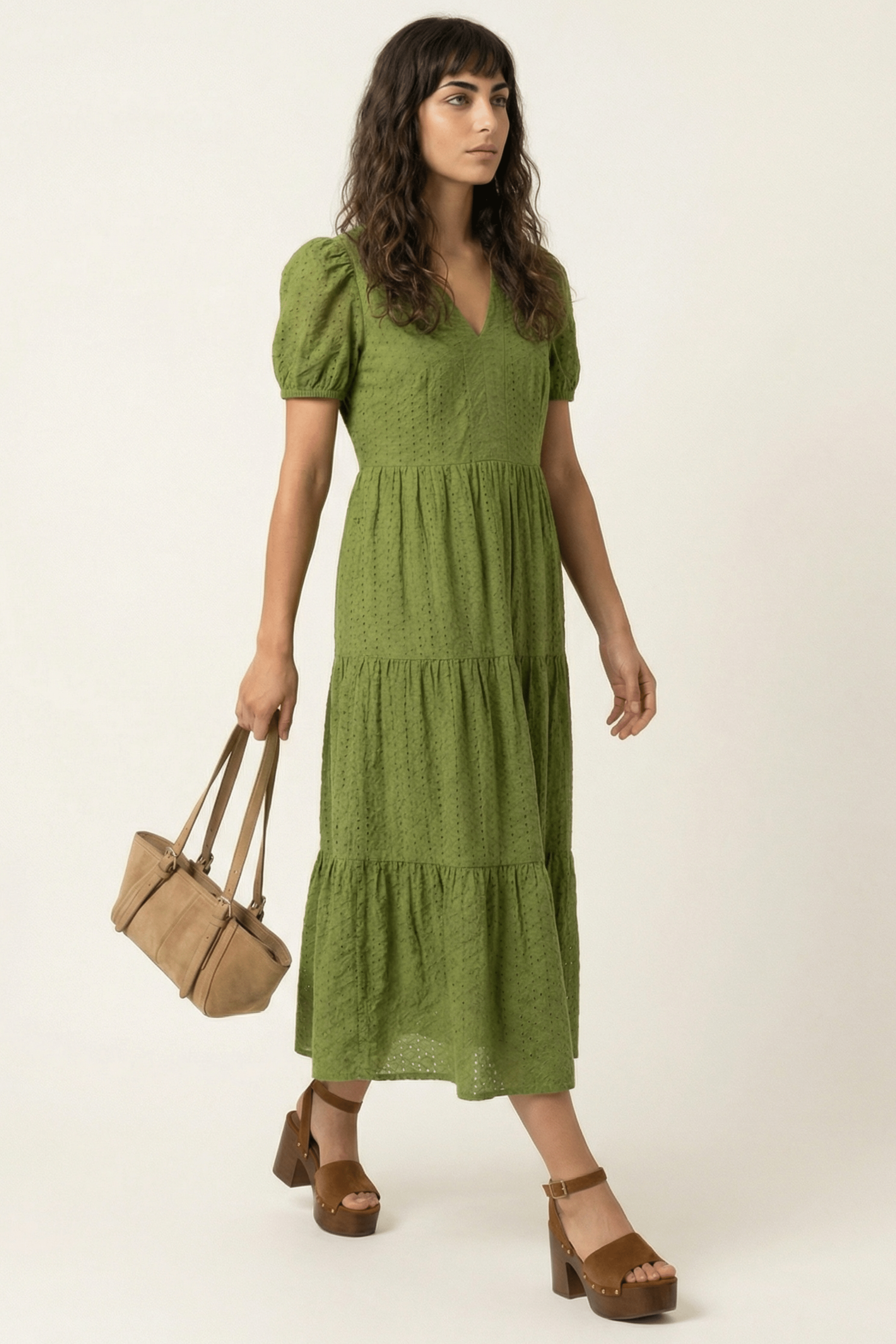 Vestido verde bordado ingles manga abullonada Lolitas&L - lolitasyl.com