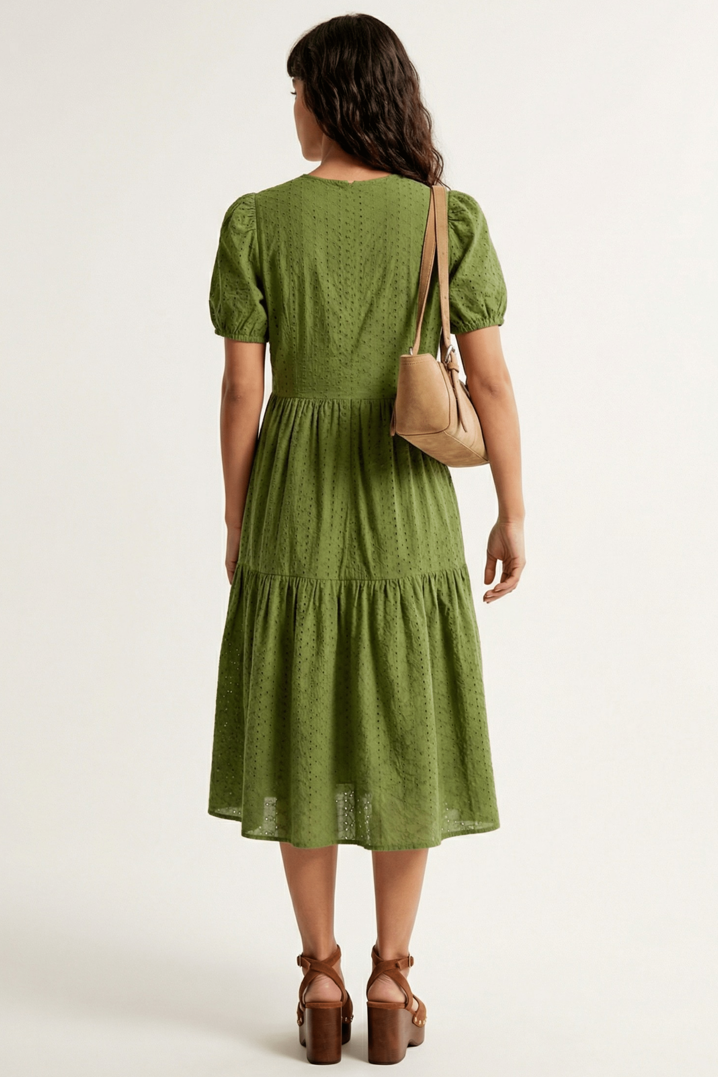 Vestido verde bordado ingles manga abullonada Lolitas&L - lolitasyl.com