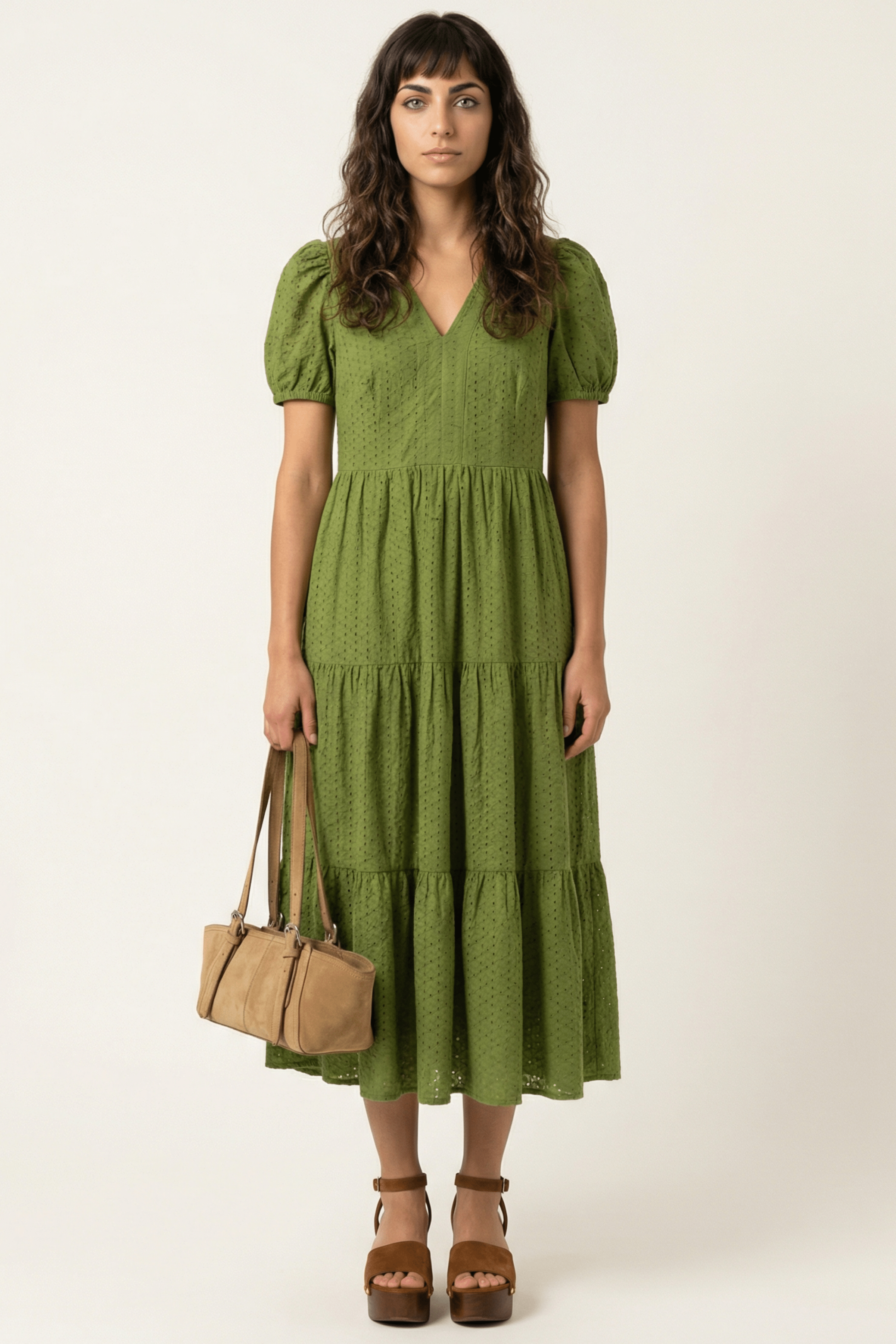 Vestido verde bordado ingles manga abullonada Lolitas&L - lolitasyl.com