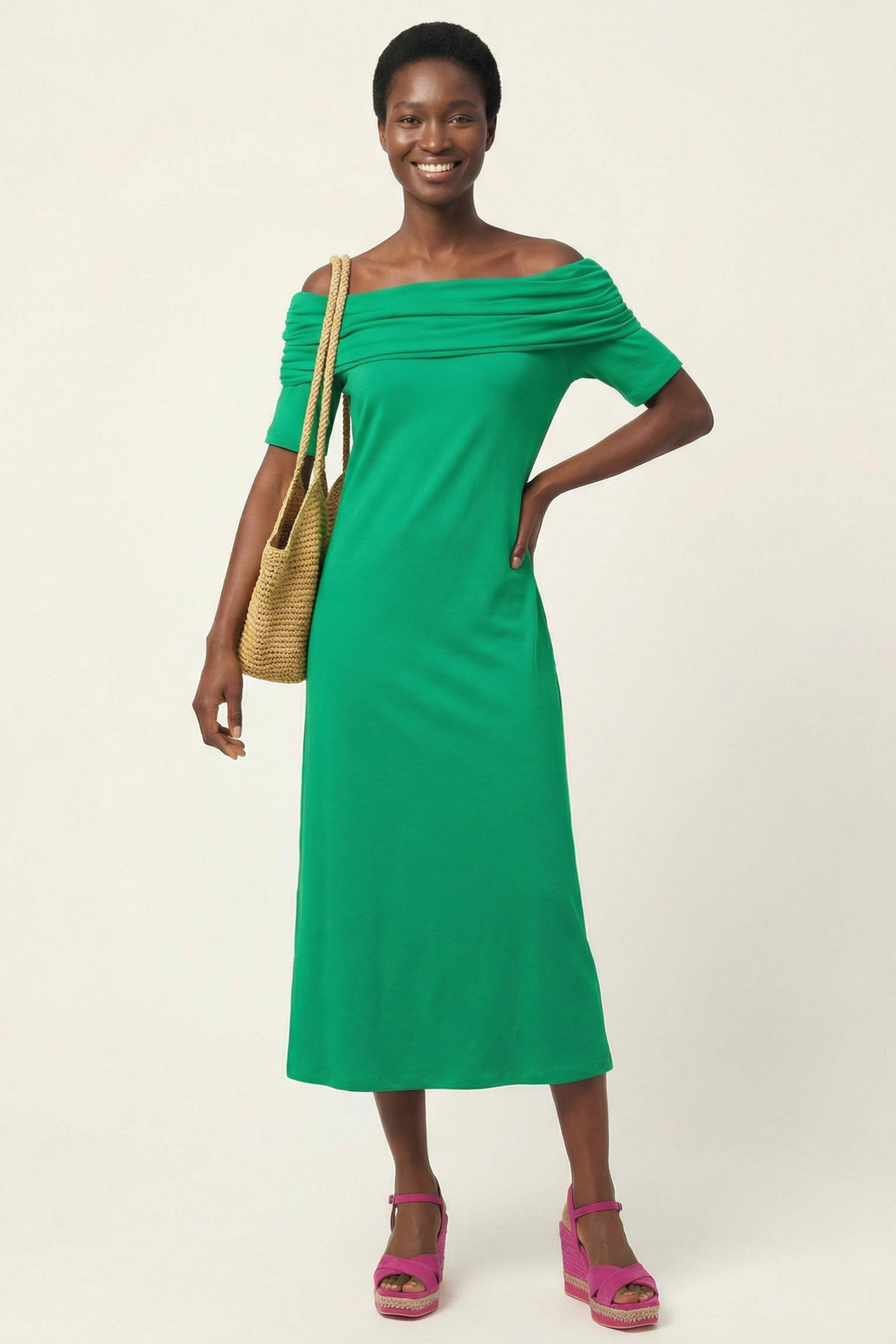 Vestido verde largo con escote Bardot Lolitas&L