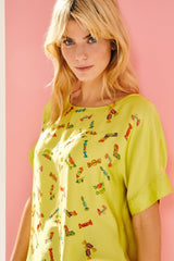 Camiseta amarillo ácido estampado caramelos manga francesa Lolitas - lolitasyl.com