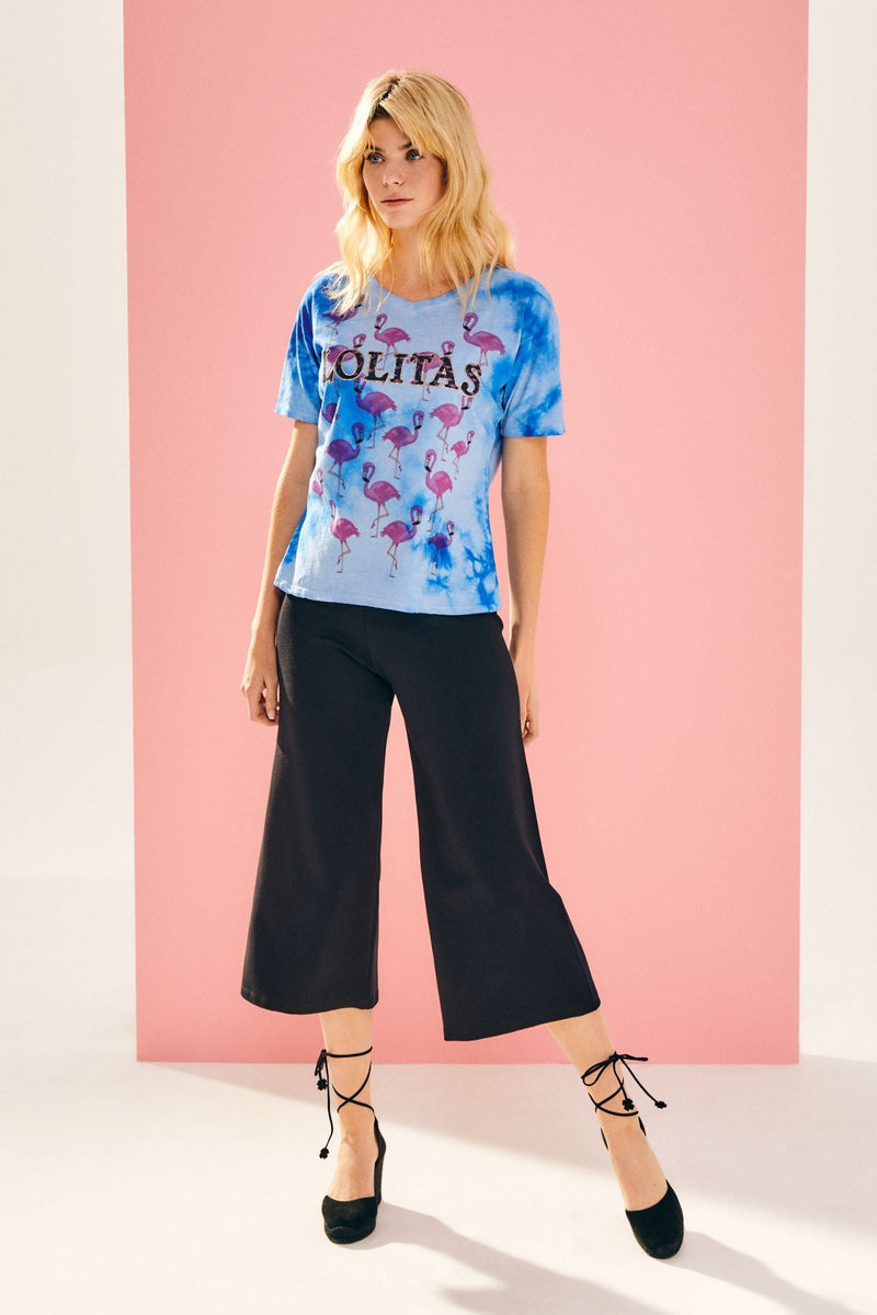 Camiseta azul sky Tie Dye estampado flamencos complemento﻿ Lolitas - lolitasyl.com