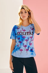 Camiseta azul sky Tie Dye estampado flamencos complemento﻿ Lolitas - lolitasyl.com