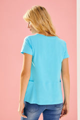 Camiseta azul turquesa básica con corte y bolsillos Lolitas - lolitasyl.com
