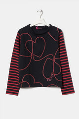 Camiseta bicolor negra granate con bordado corazon LolitasyL - lolitasyl.com