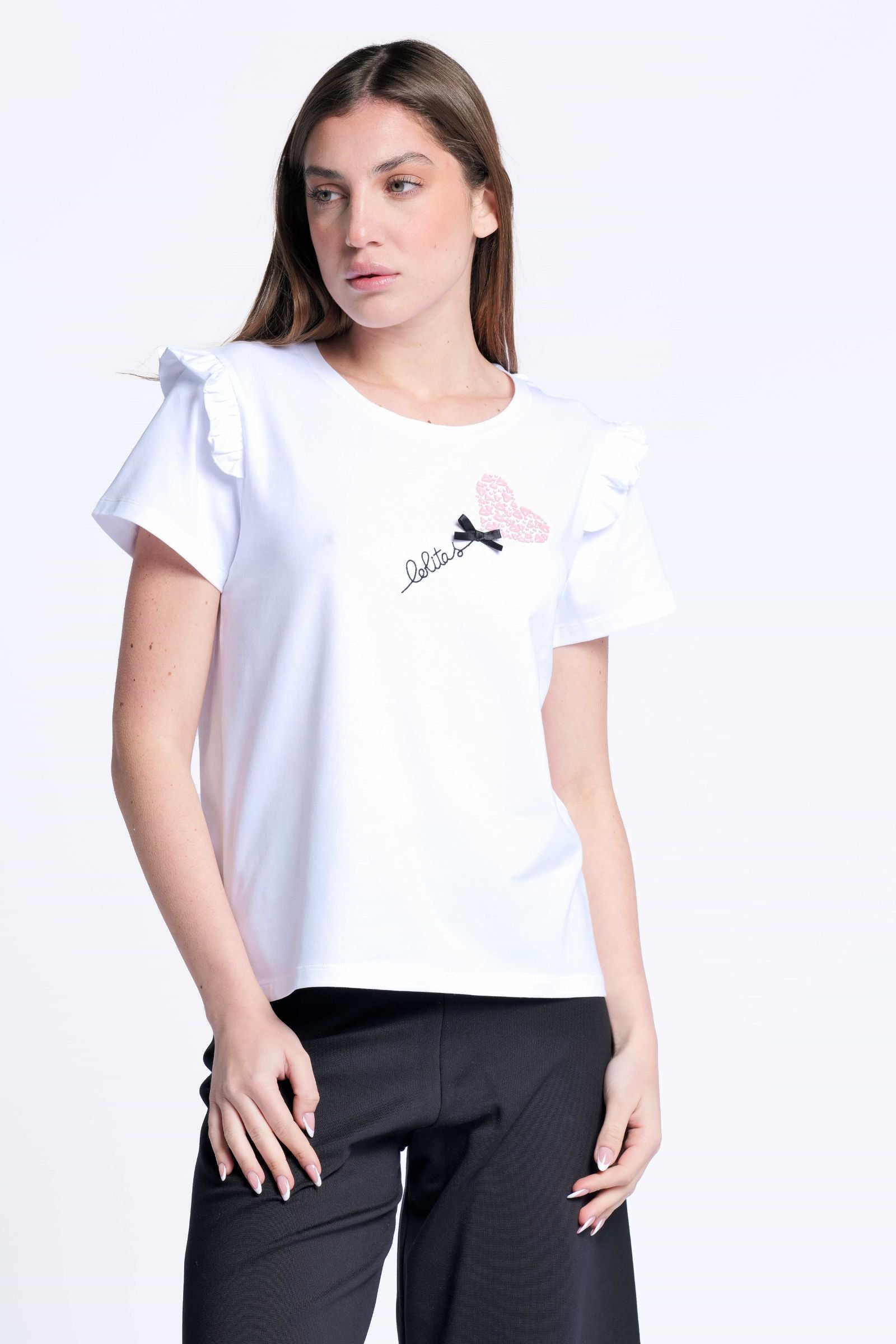 Camiseta blanca algodon bordado logo corazon Lolitas&L - lolitasyl.com