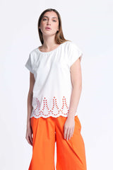 Camiseta blanca algodon contorno bordado calado Lolitas&L - lolitasyl.com