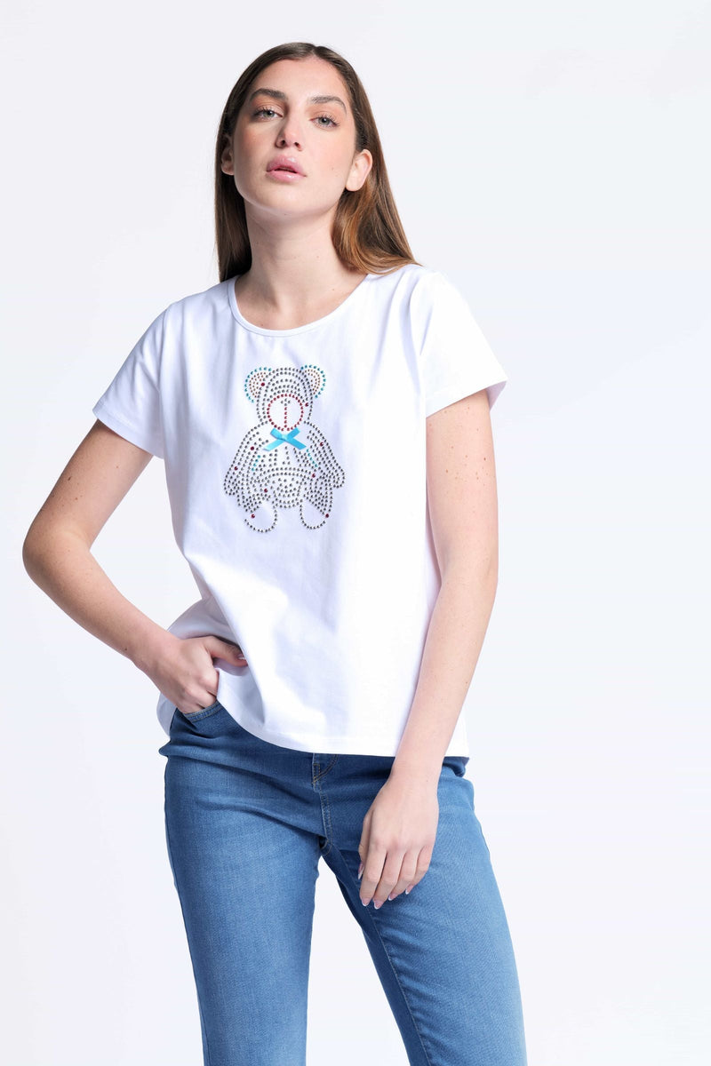 Camiseta blanca algodon escote collar osito strass Lolitas&L - lolitasyl.com