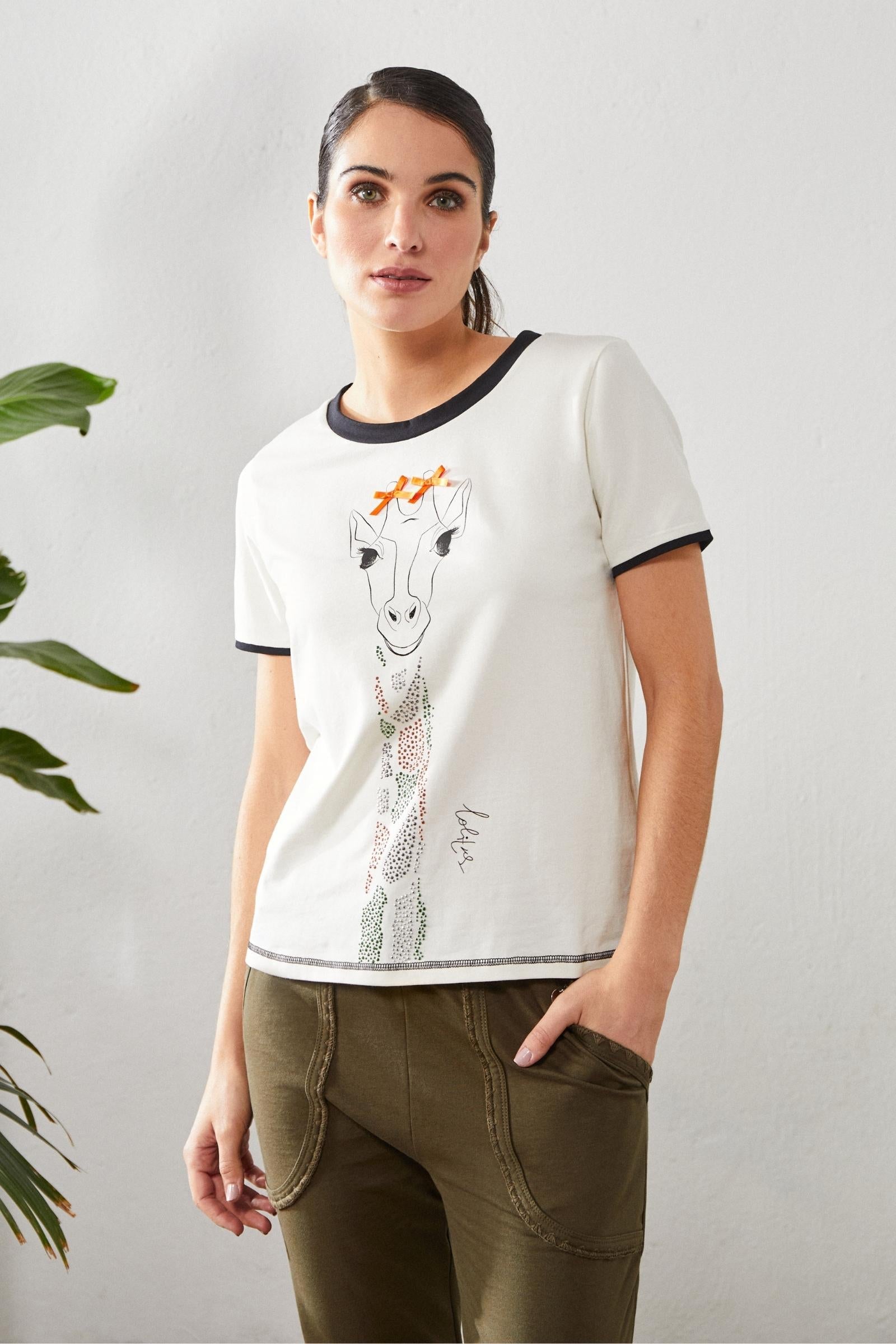 Camiseta blanca algodón motivo jirafa - lolitasyl.com