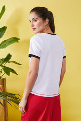 Camiseta blanca algodón motivo prismáticos con strass - lolitasyl.com