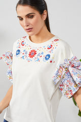 Camiseta blanca bordada con mangas estampado flores - lolitasyl.com