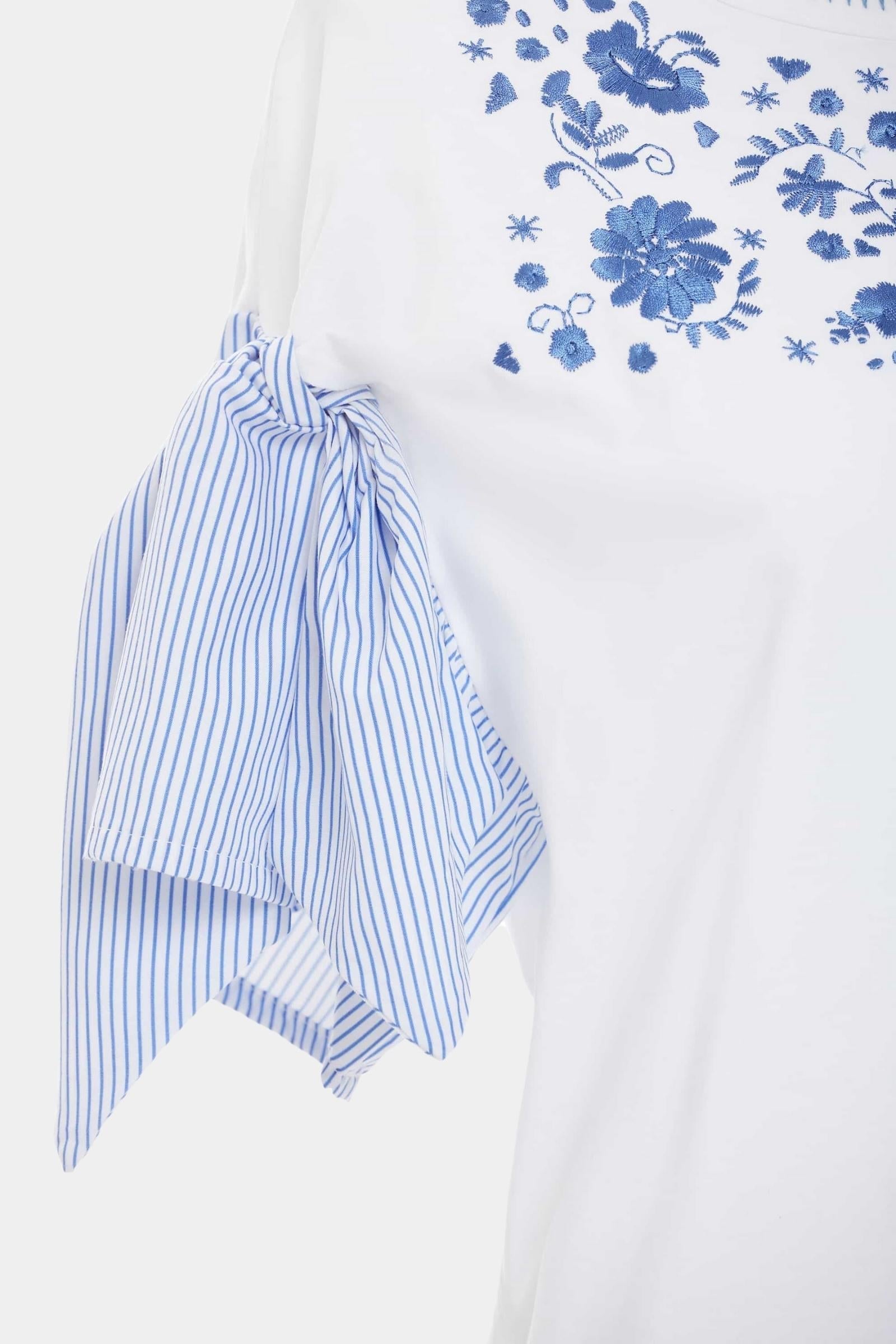 Camiseta blanca bordada con mangas estampado rayas - lolitasyl.com