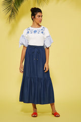 Camiseta blanca bordada con mangas estampado rayas - lolitasyl.com