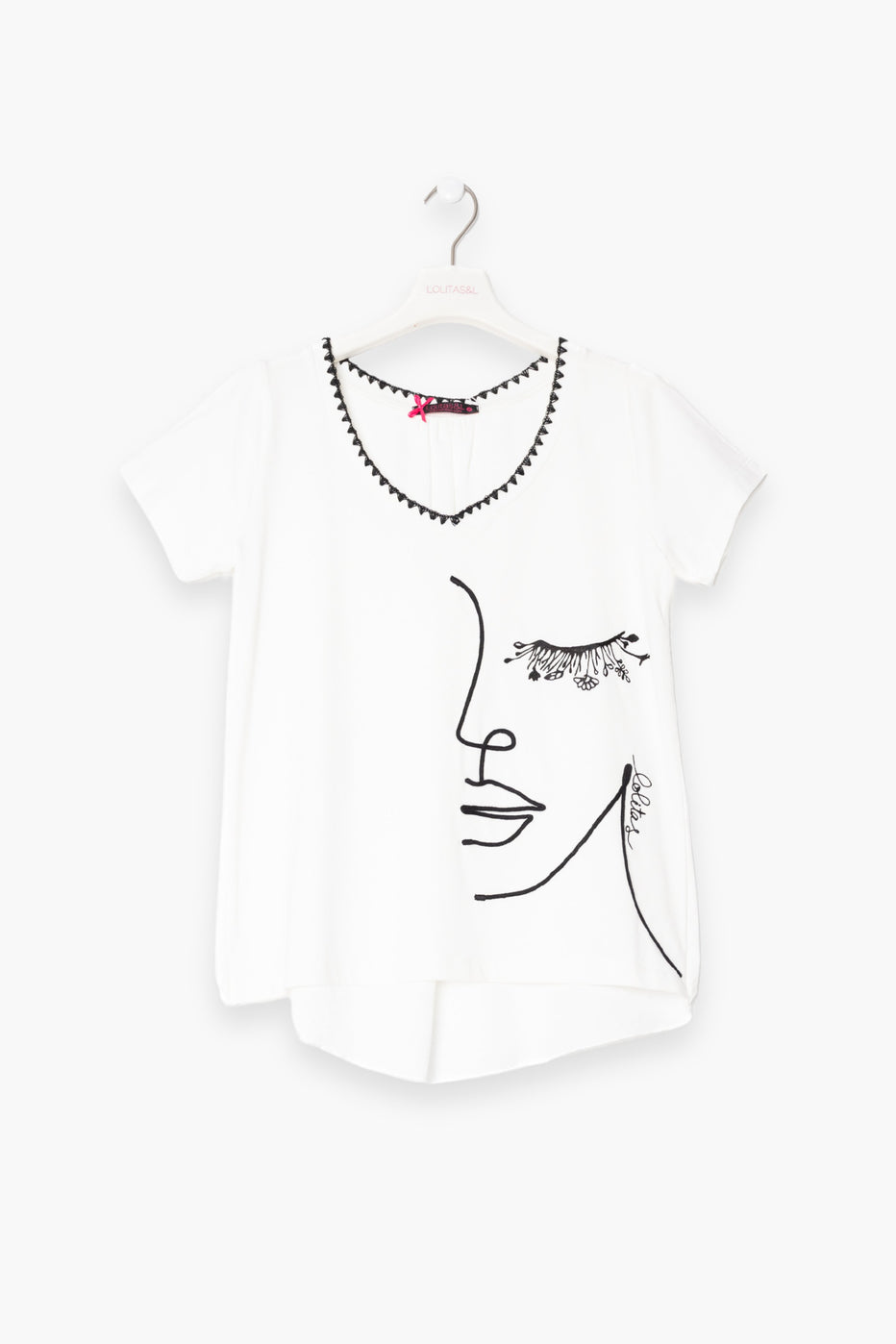 Camiseta blanca bordado silueta con pliegue LolitasyL - lolitasyl.com
