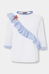 Camiseta blanca con banda cruzada en mil rayas - lolitasyl.com