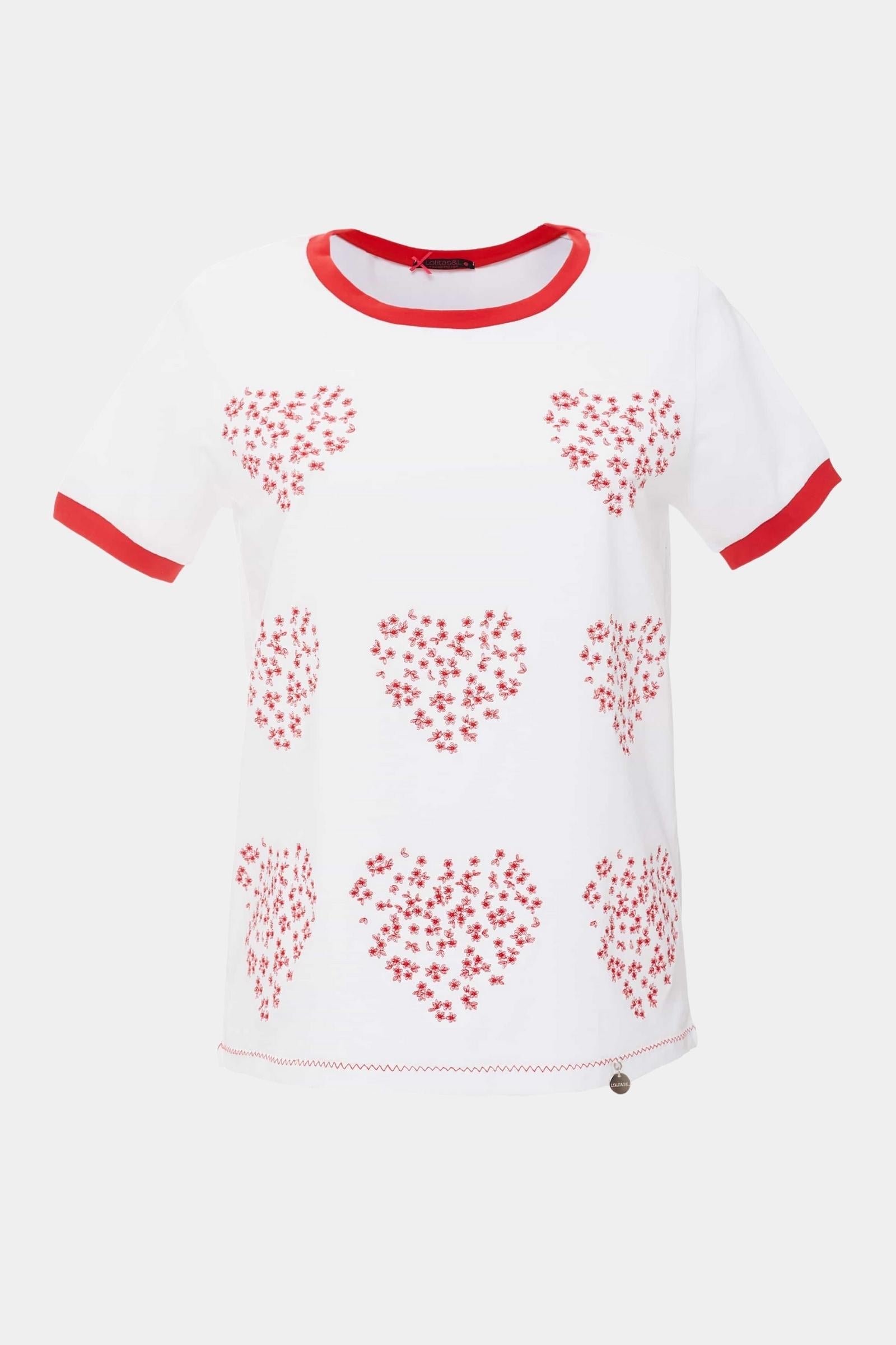 Camiseta blanca con corazones bordados rojos - lolitasyl.com