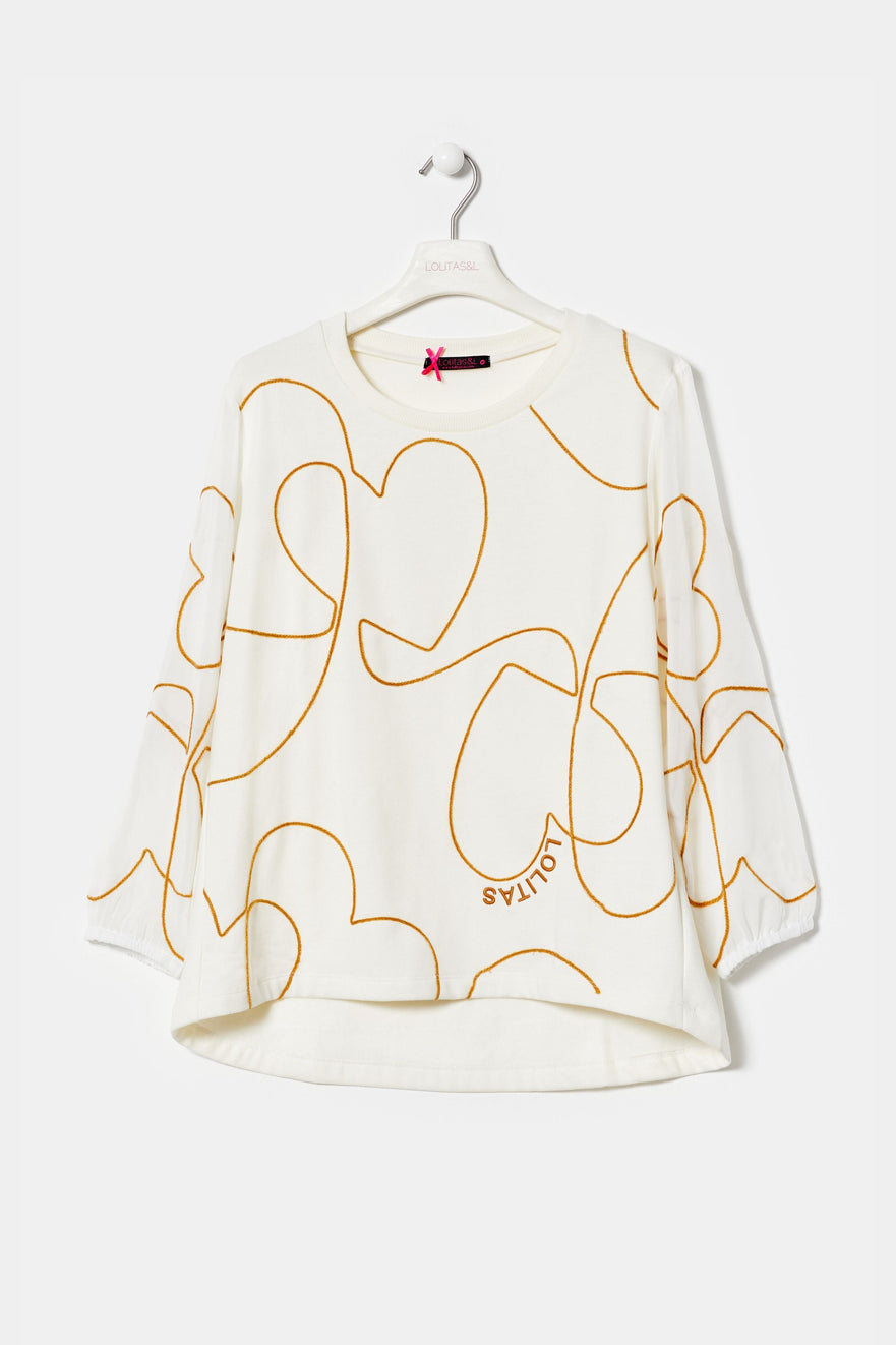 Camiseta blanca con motivo corazones bordados LolitasyL - lolitasyl.com