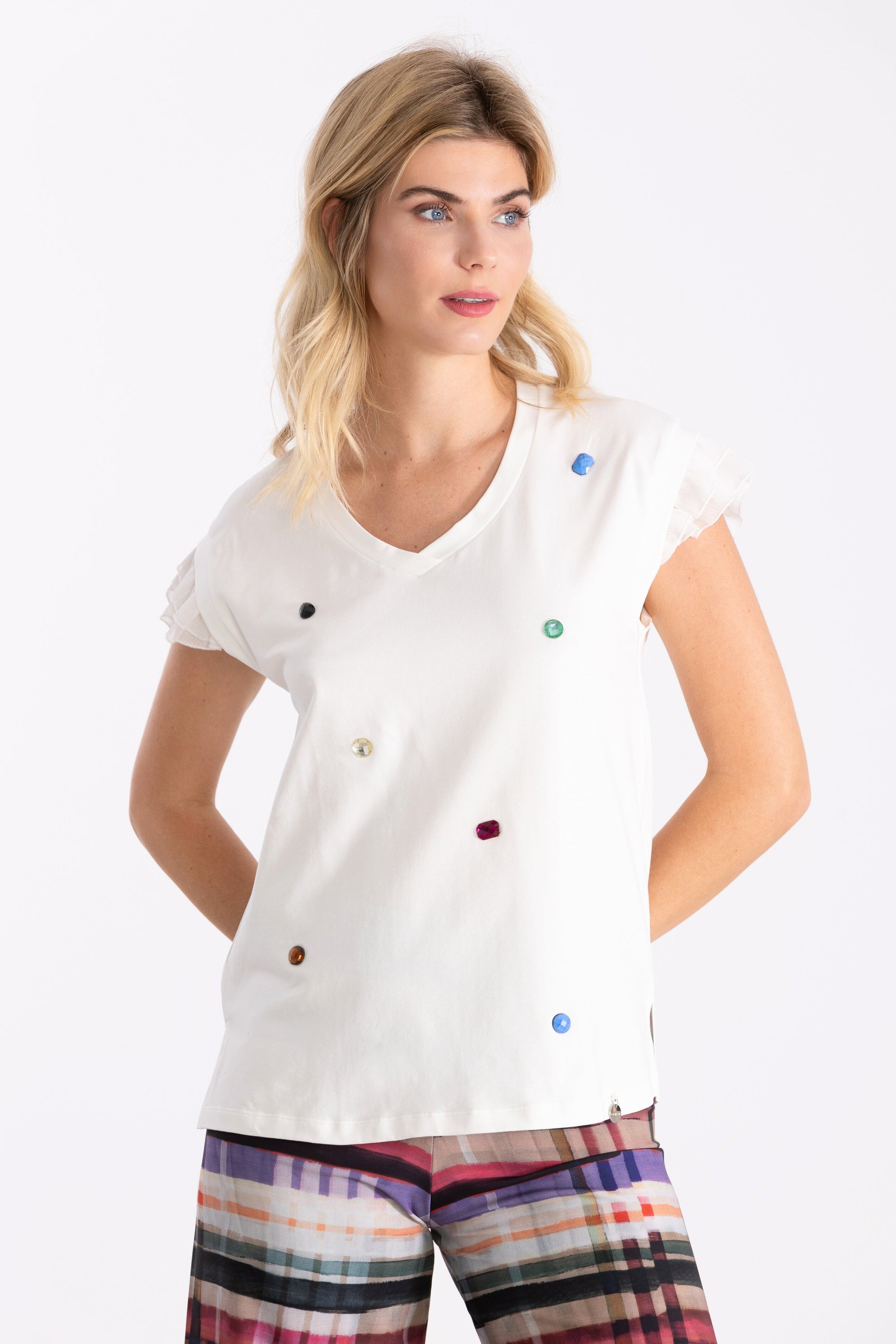 Camiseta blanca diamantes plisado mangas LolitasyL - lolitasyl.com