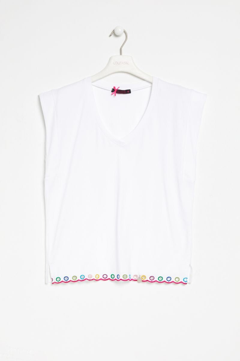 Camiseta blanca con bordado multicolor Lolitas L