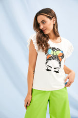 Camiseta blanca estampada con manga grogre Lolitas&L - lolitasyl.com