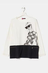 Camiseta blanca estampada gafas con bolsillos LolitasyL - lolitasyl.com