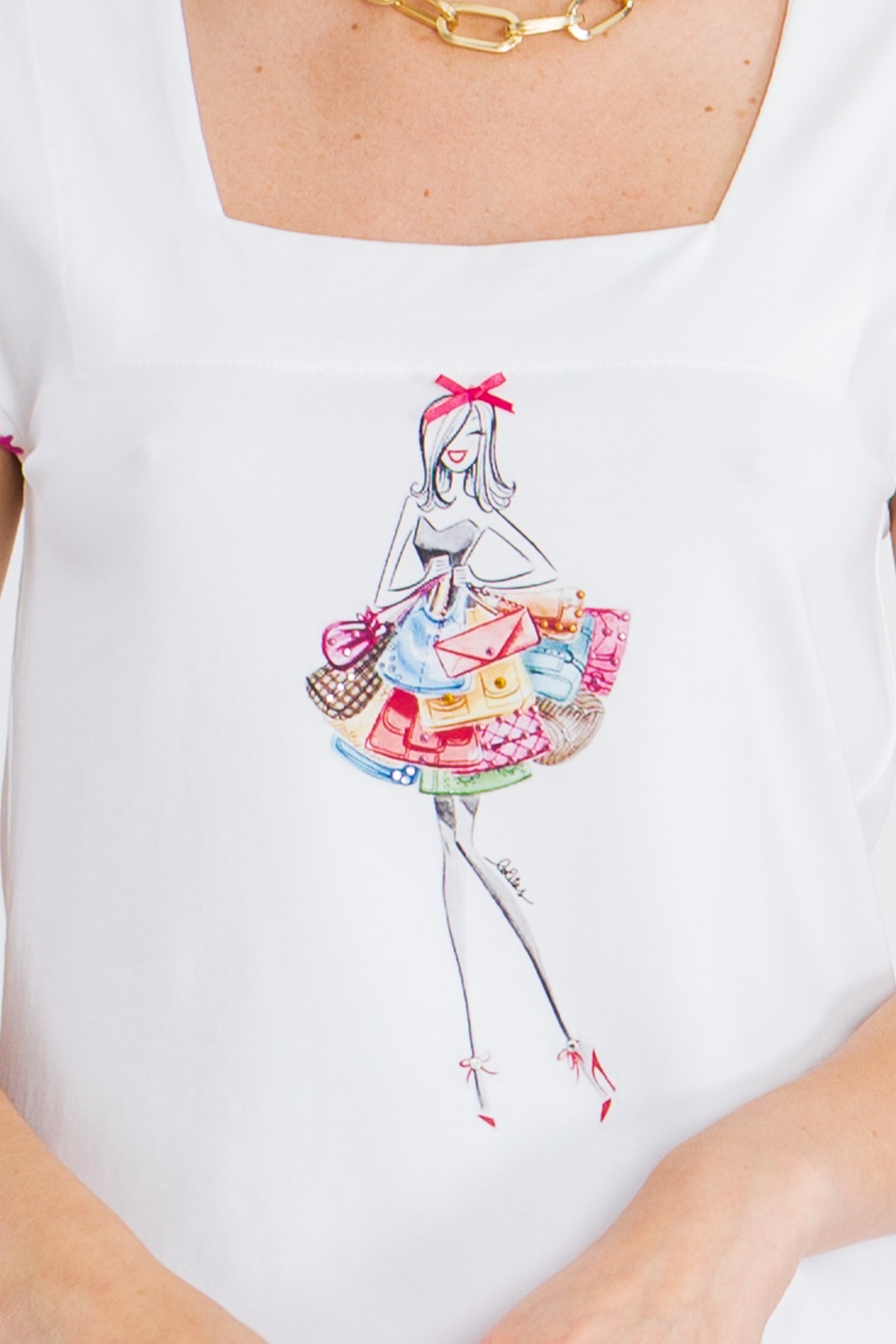 Camiseta blanca estampado bordado bolsos LolitasyL - lolitasyl.com
