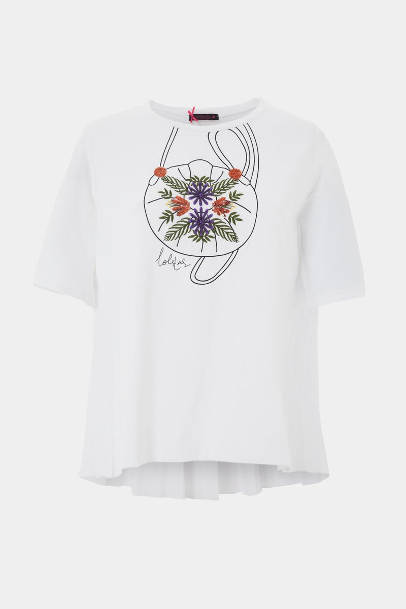 Camiseta blanca estampado y lentejuelas ramillete de flores - lolitasyl.com