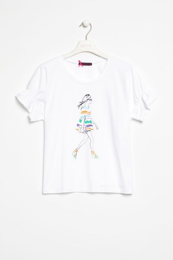 Camiseta blanca silueta bordada con manga seguida Lolitas&L - lolitasyl.com