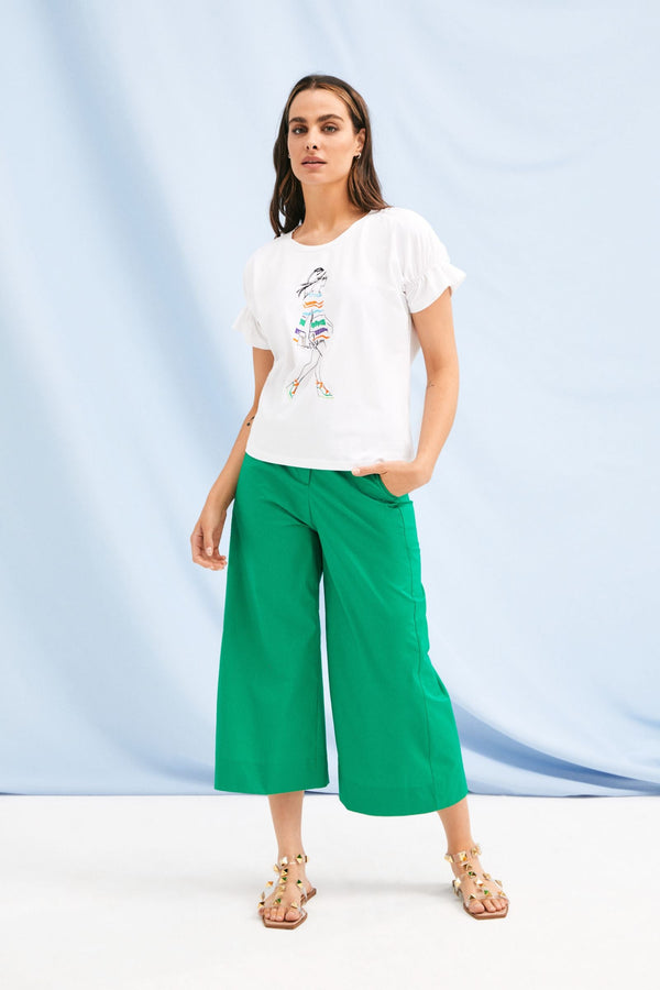 Camiseta blanca silueta bordada con manga seguida Lolitas&L - lolitasyl.com