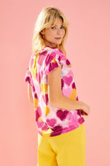 Camiseta corazones fucsia estampados con volante Lolitas - lolitasyl.com