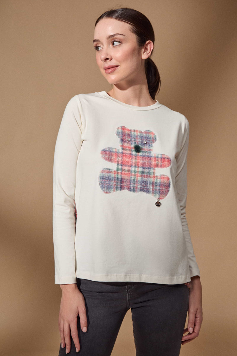 Camiseta crema estampado osito cuadro escoces Lolitas - lolitasyl.com
