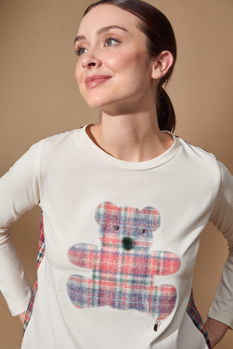 Camiseta crema estampado osito cuadro escoces Lolitas - lolitasyl.com