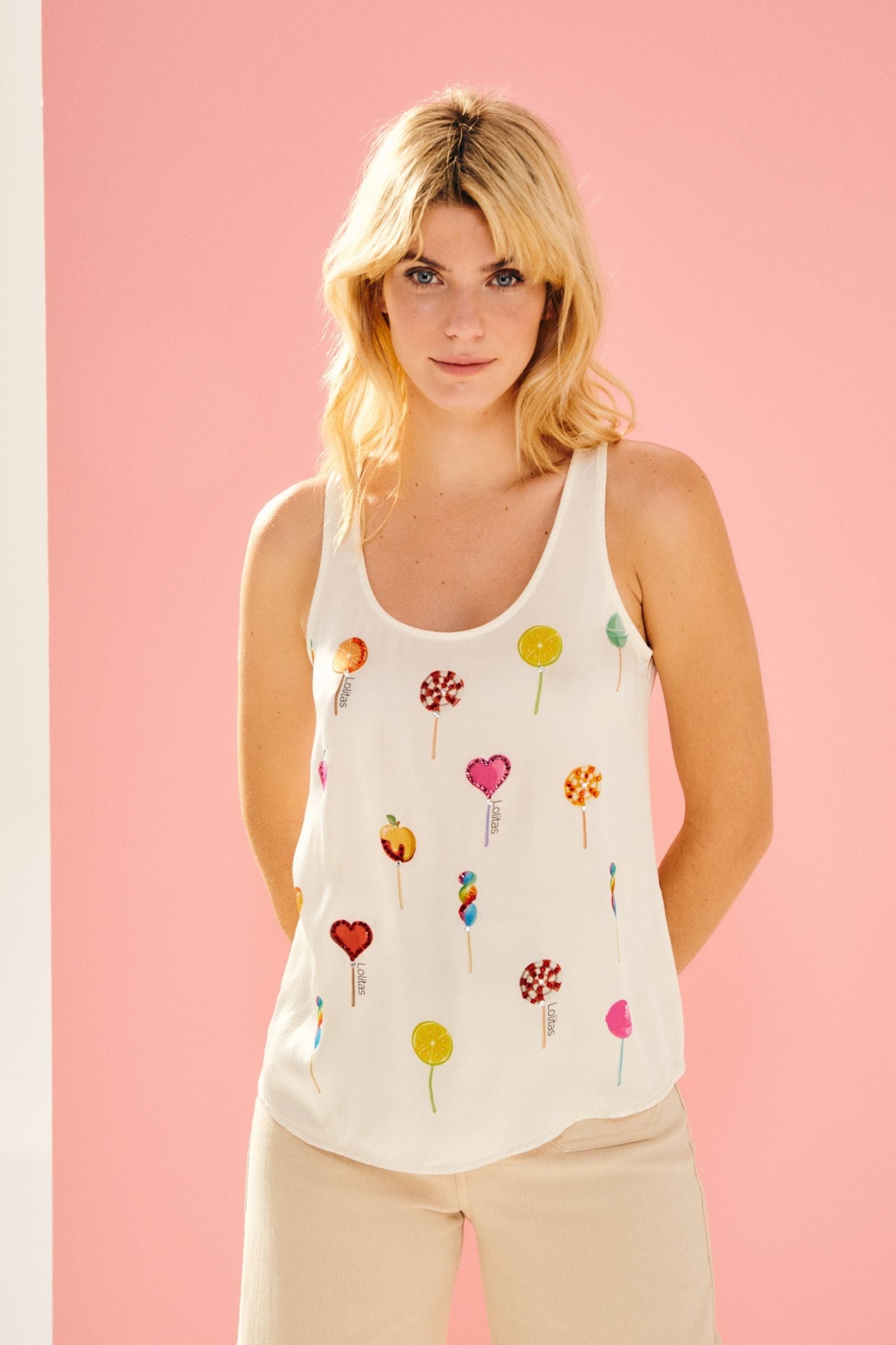 Camiseta crema tirantes verano estampado lollipops Lolitas - lolitasyl.com