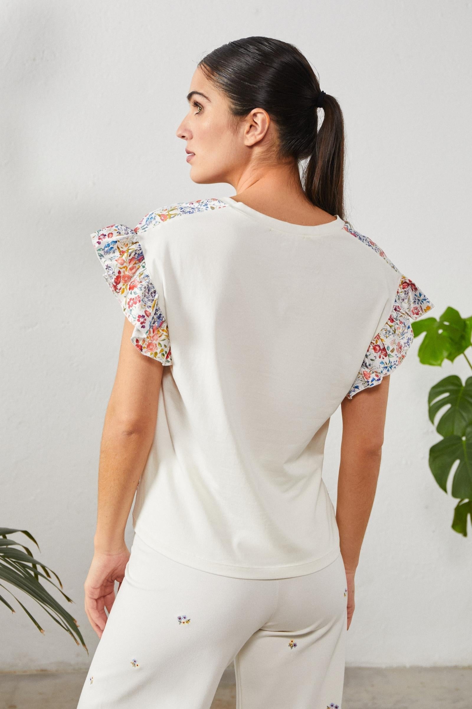 Camiseta estampada flores nudo en la cintura - lolitasyl.com