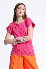Camiseta fucsia algodon contorno bordado calado Lolitas&L - lolitasyl.com