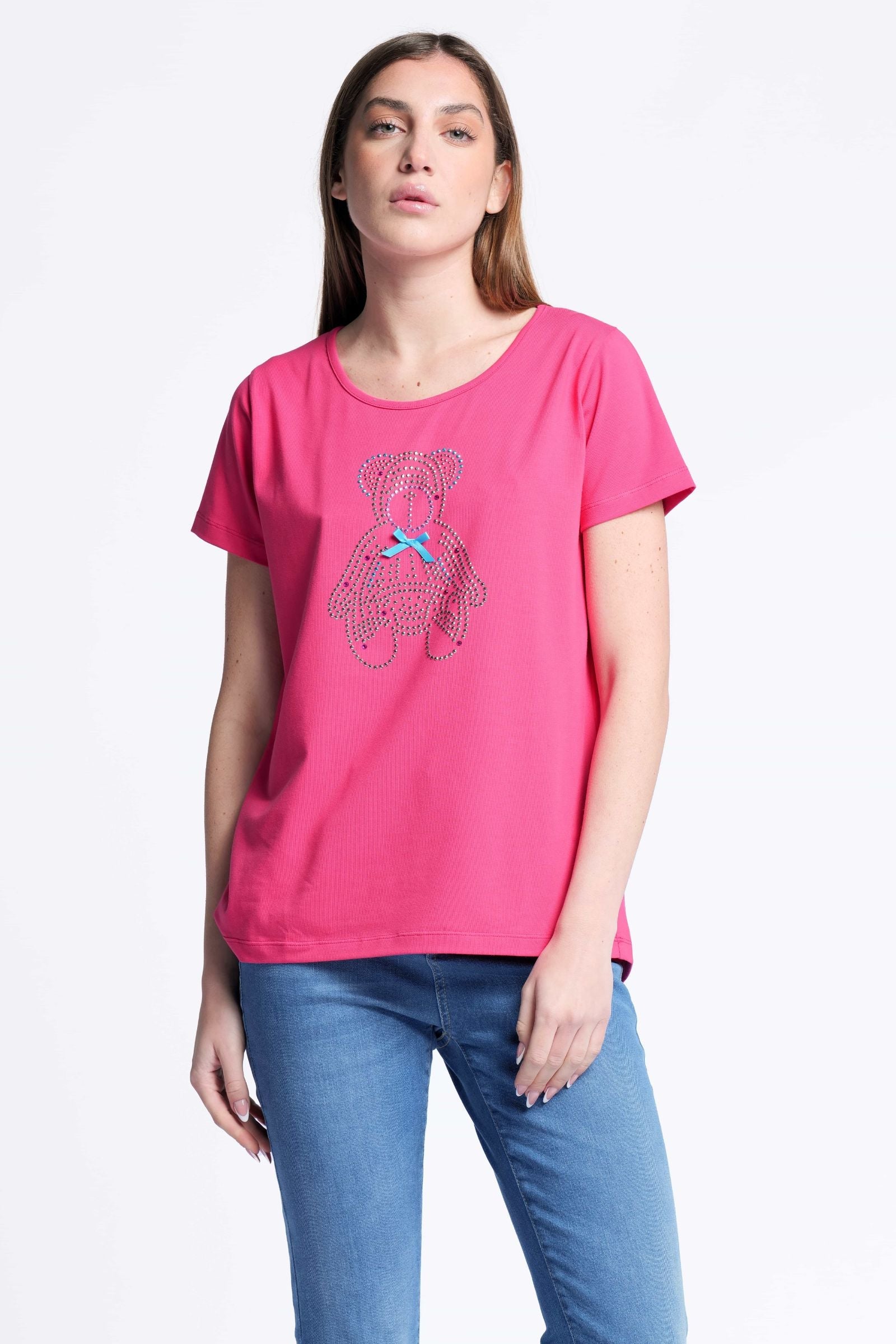 Camiseta fucsia algodon escote collar osito strass Lolitas&L - lolitasyl.com