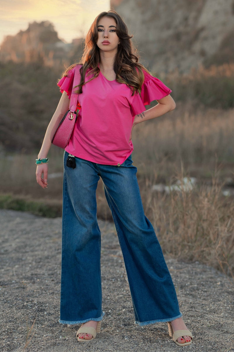 Camiseta fucsia con volantes en las mangas - lolitasyl.com