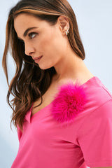 Camiseta fucsia pompon con escote uve amplio Lolitas&L - lolitasyl.com