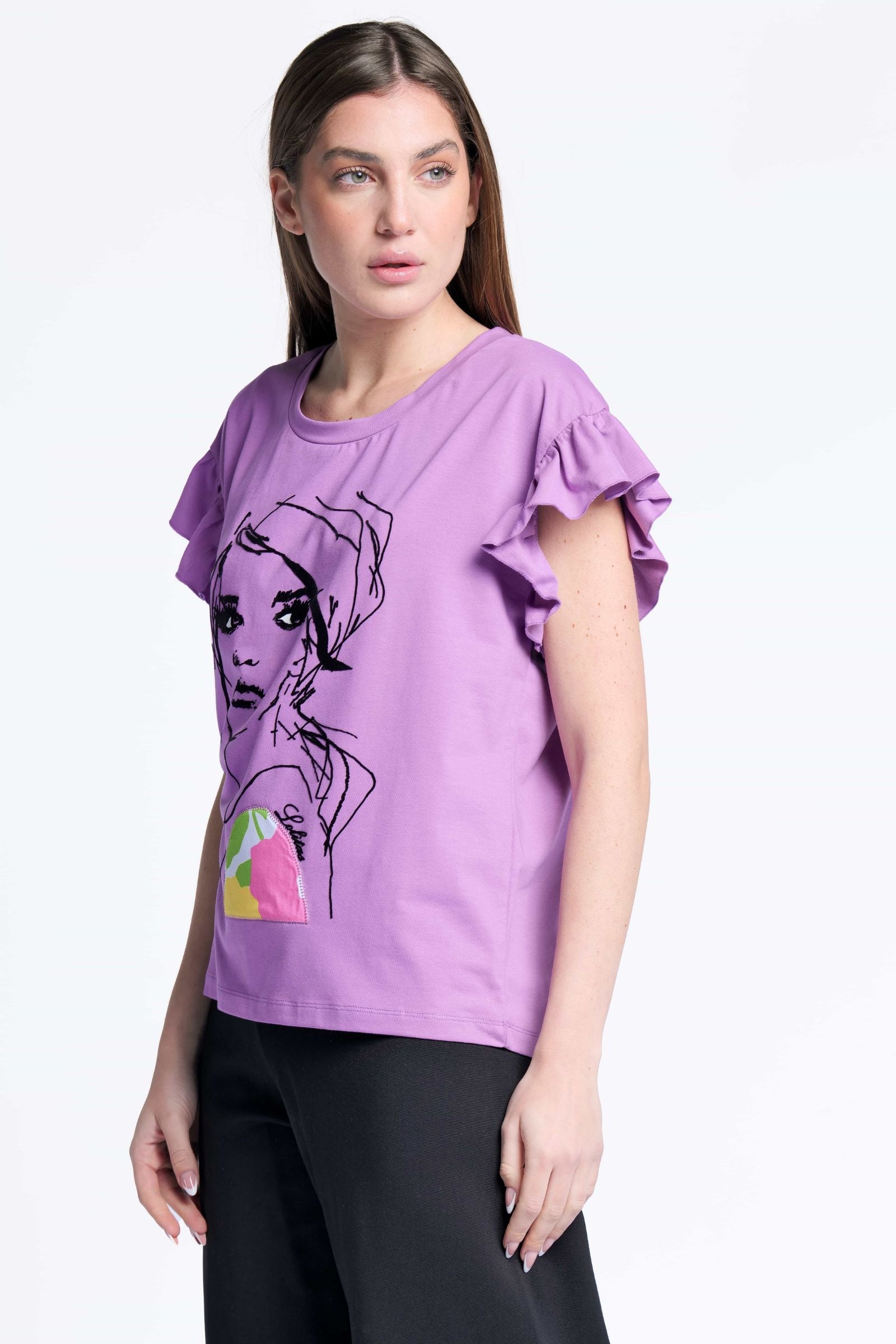 Camiseta malva algodon estampado cara Lolitas&L - lolitasyl.com