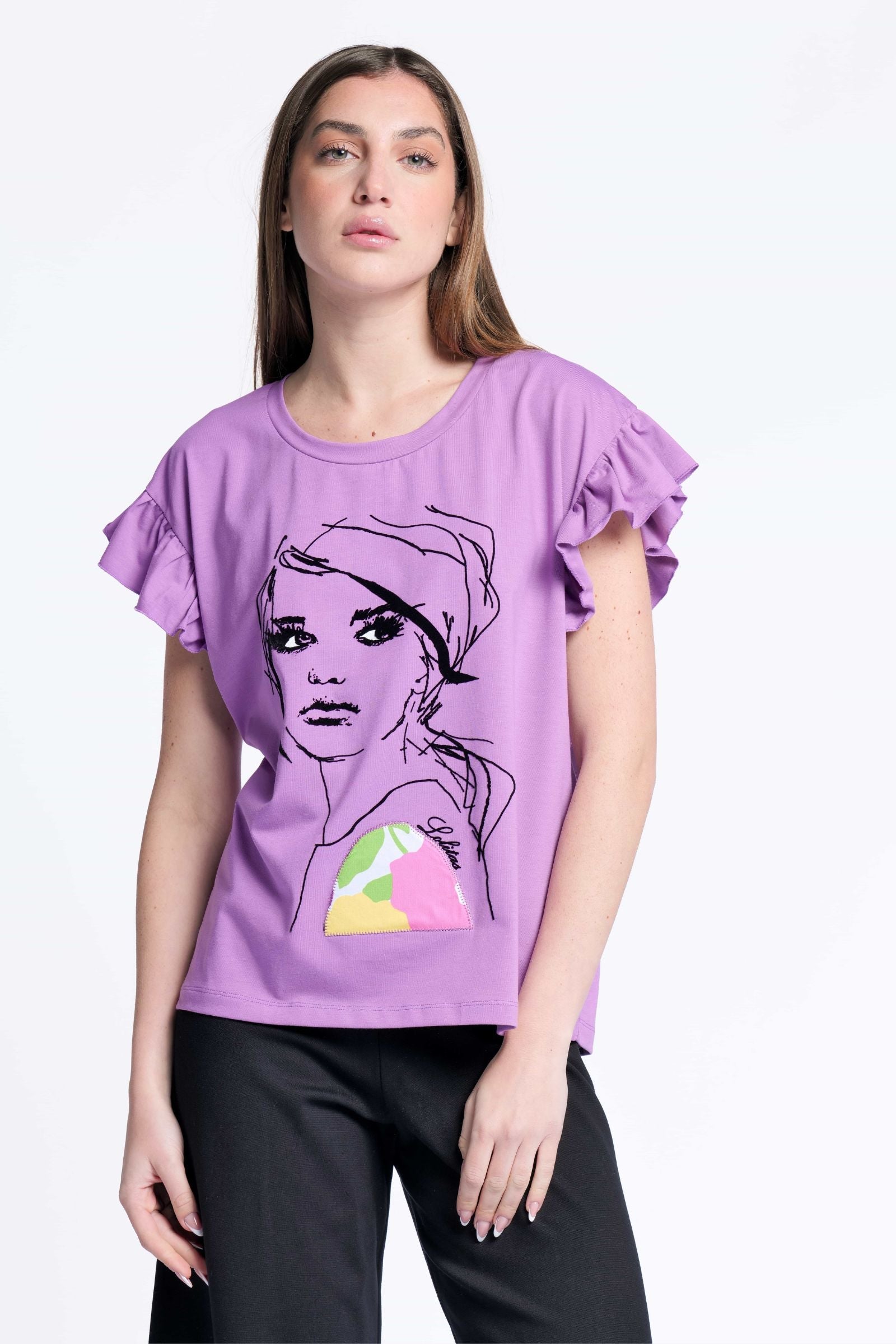 Camiseta malva algodon estampado cara Lolitas&L - lolitasyl.com