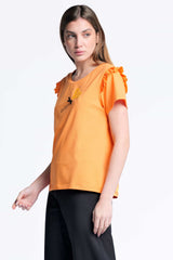 Camiseta naranja algodon bordado logo corazon Lolitas&L - lolitasyl.com