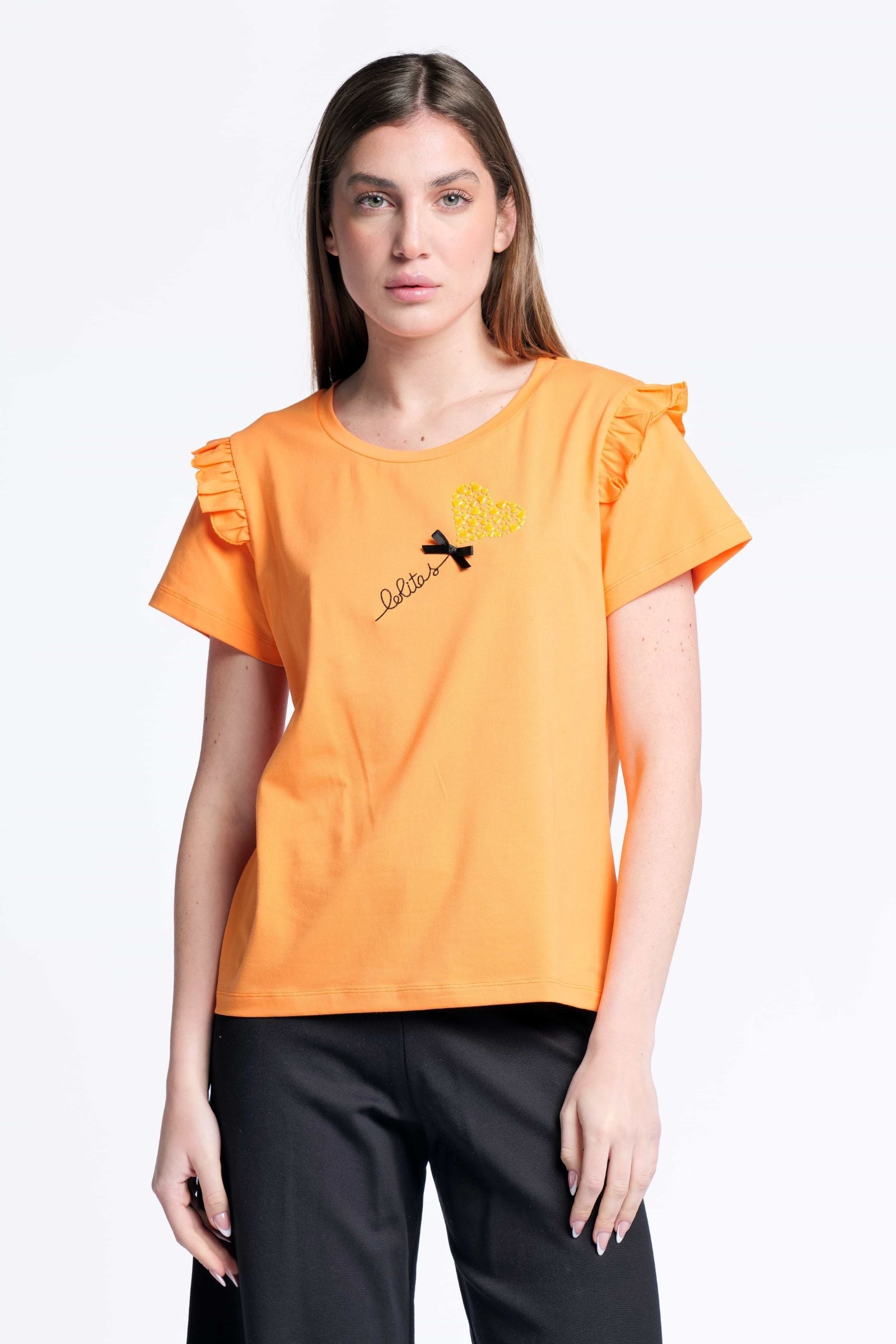 Camiseta naranja algodon bordado logo corazon Lolitas&L - lolitasyl.com