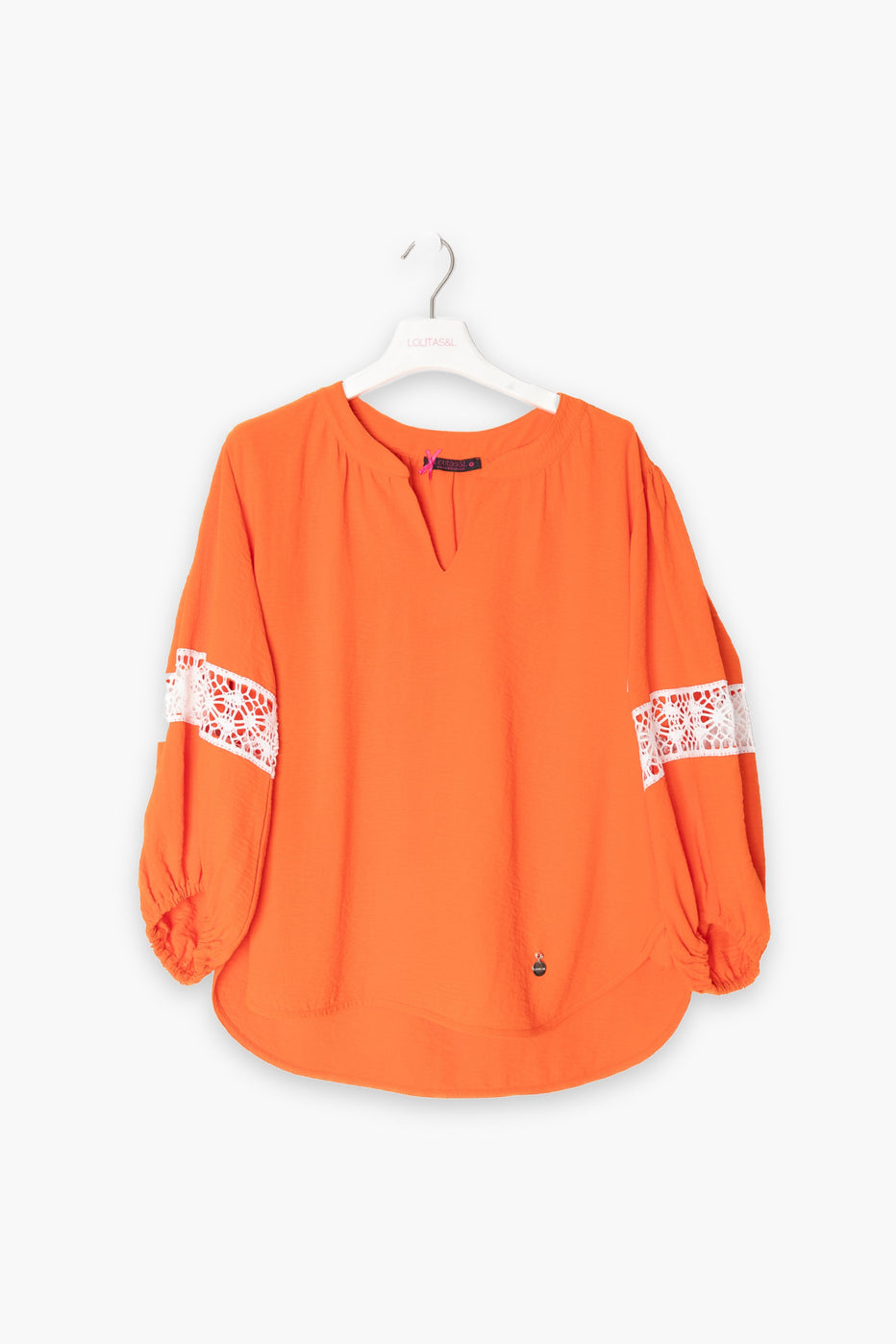 Camiseta naranja manga al codo con bordado ingles LolitasyL - lolitasyl.com