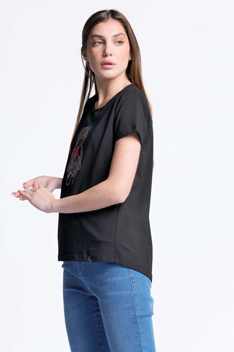 Camiseta negra algodon escote collar osito strass Lolitas&L