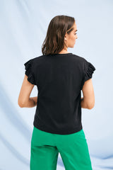 Camiseta negra bordado multicolor manga volantes Lolitas&L - lolitasyl.com