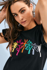 Camiseta negra bordado multicolor manga volantes Lolitas&L - lolitasyl.com