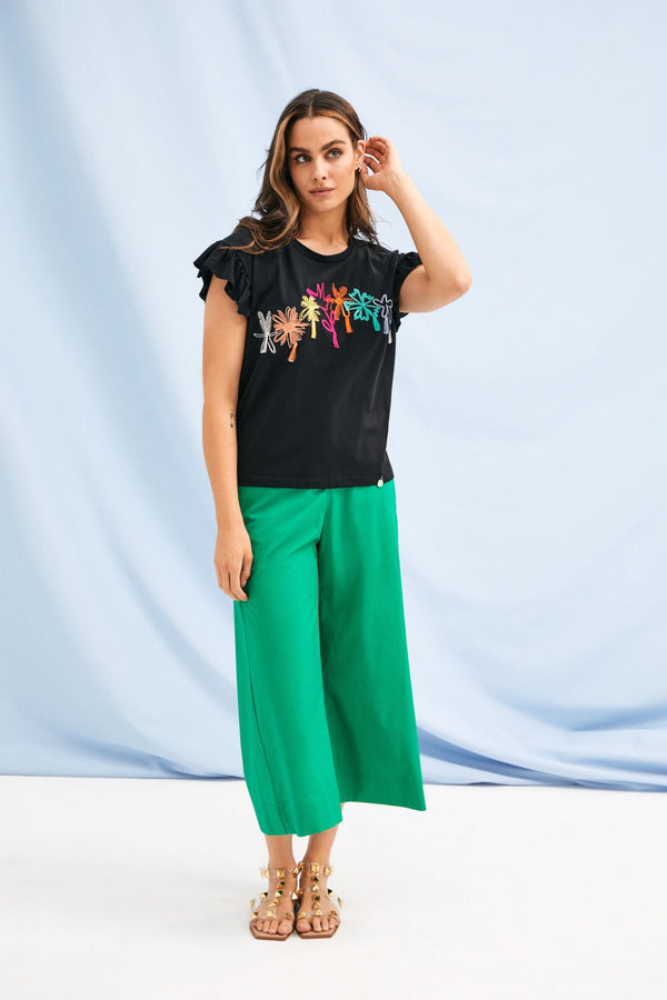 Camiseta negra bordado multicolor manga volantes Lolitas&L - lolitasyl.com